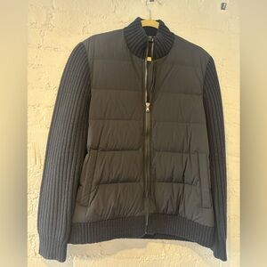 James Perse Black Quilted Bomber Jacket with Knit Sleeves